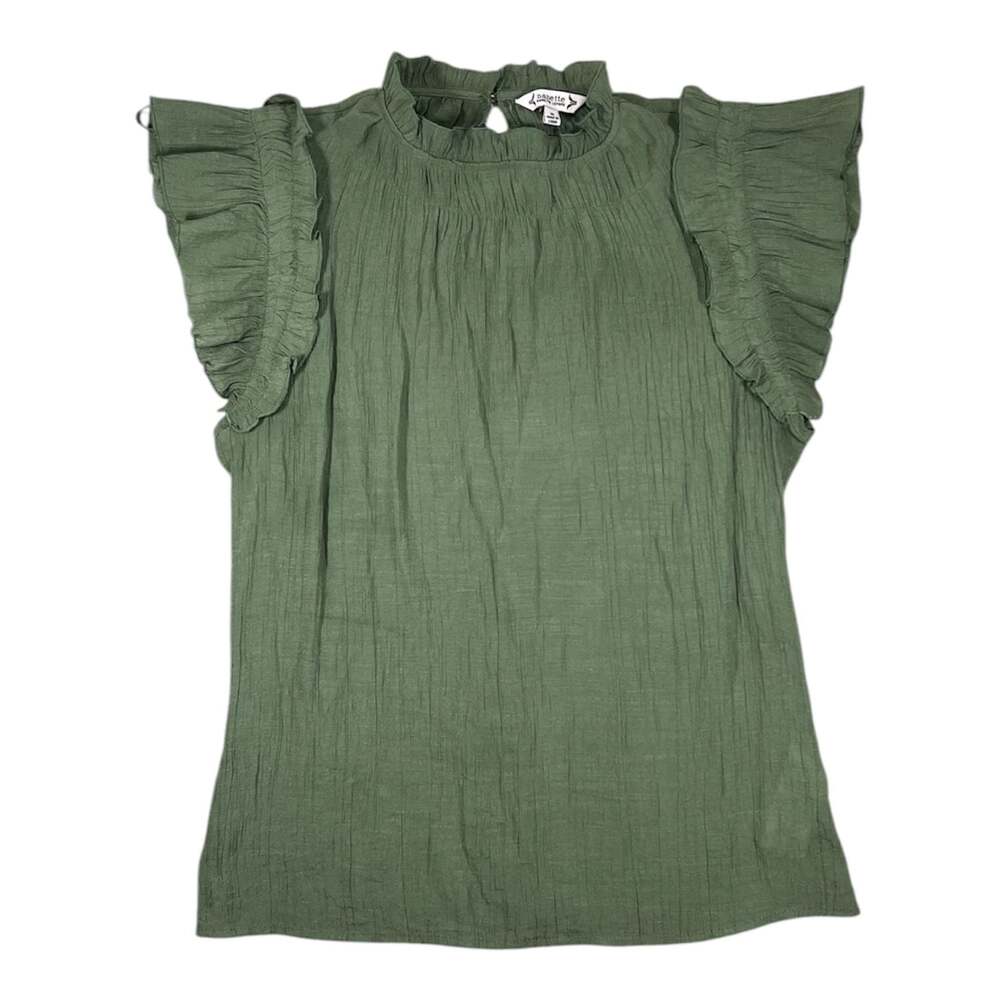Nanette Nanette Lepore Green Crinkle Gauze Flutter Sleeve Mock Neck Top